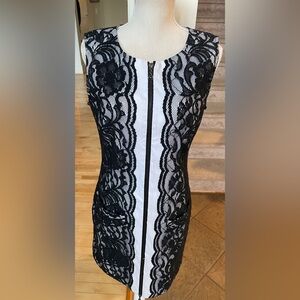 Samuel Dong Black and White Lace Mini Dress- Size M